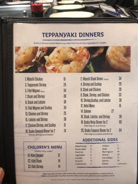 Menu of Osaka Japanese Steak House & Seafood